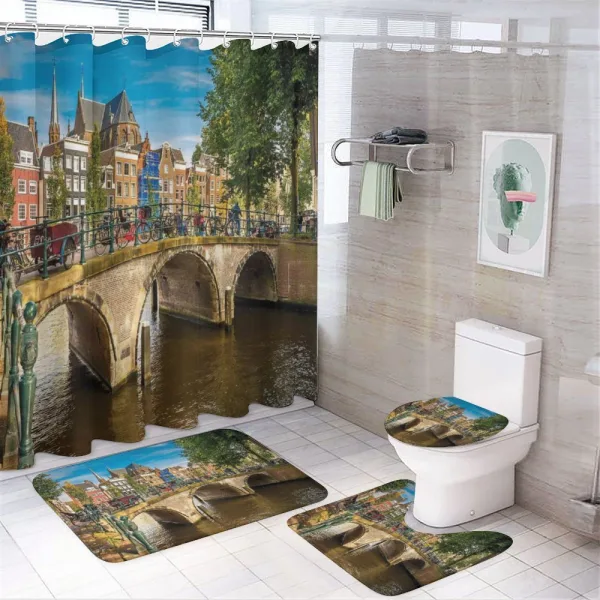 Old Bridge over a Canal on a shower curtain