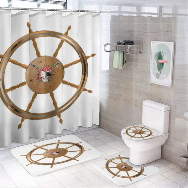 Pirate Sea Ship Wheel on a shower curtain