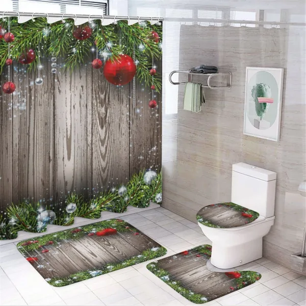 Balls and Beads Noel Art on a shower curtain