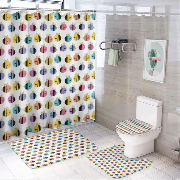 Colorful Flying Bee Sketch on a shower curtain