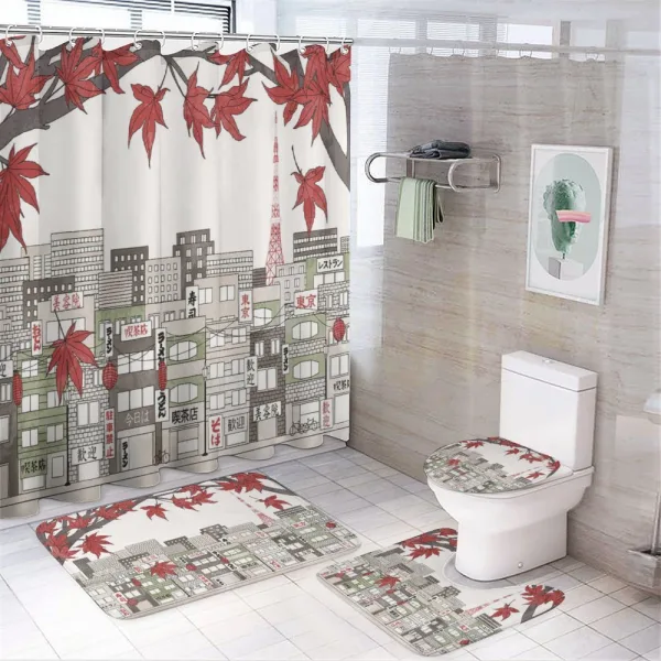 Japanese City Art Panorama on a shower curtain