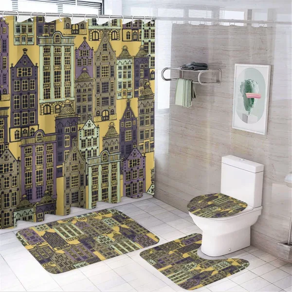 Vintage Houses Design on a shower curtain