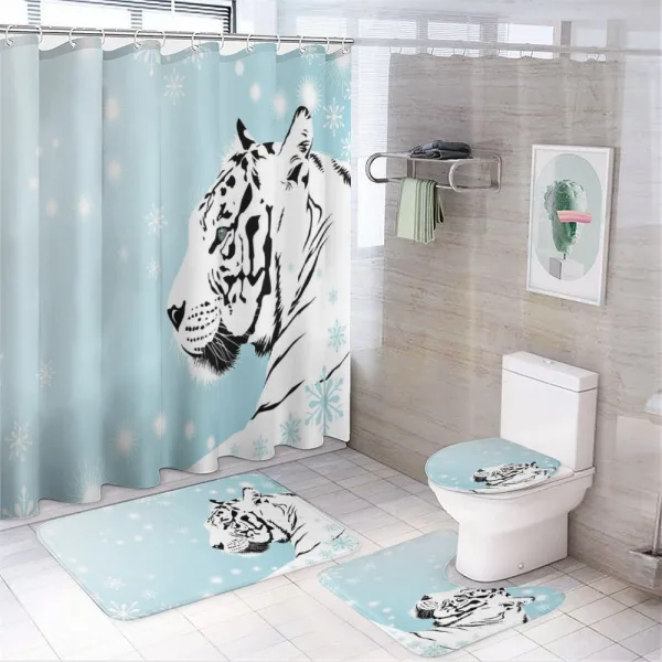 White Beast on Snowy Land on a shower curtain