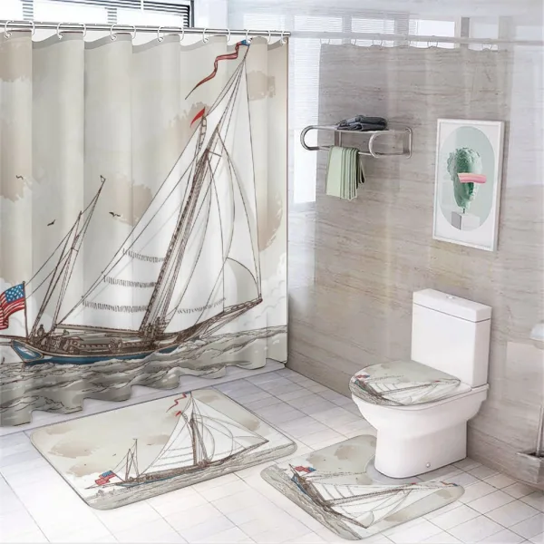 Antique American Yacht on a shower curtain