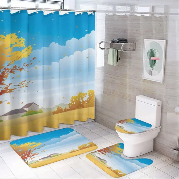 Autumn Fields Tree Farmhouse on a shower curtain