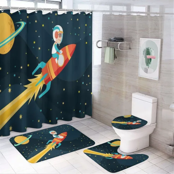 Boy on a Rocket Adventure on a shower curtain