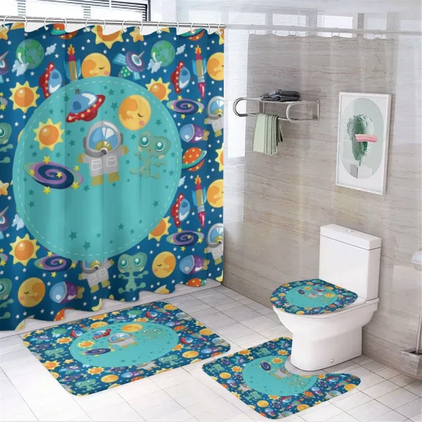 Cartoon Space Aliens on a shower curtain