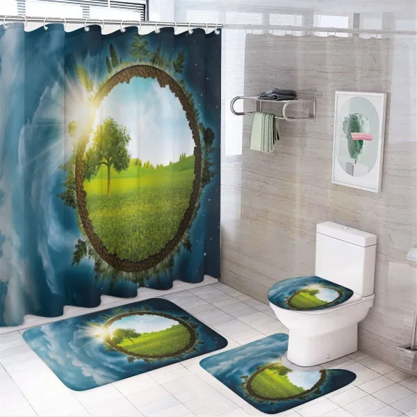 Circle Greenery Clouds on a shower curtain
