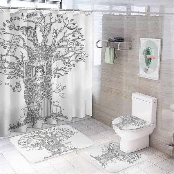 Girl in Timber Home on a shower curtain