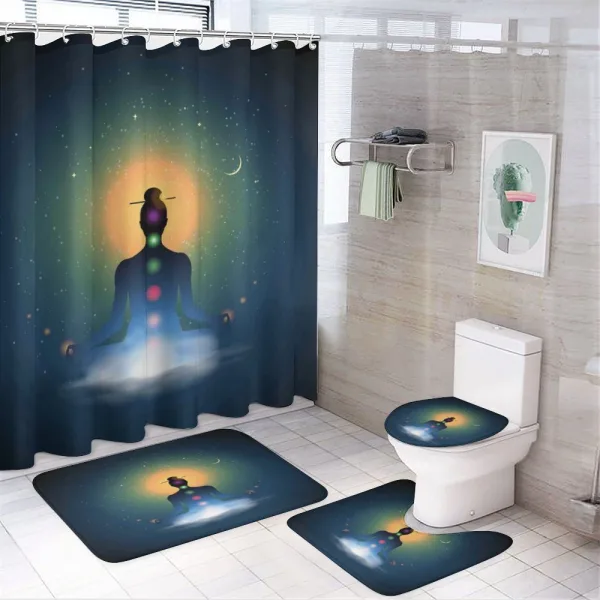 Meditating Woman Chakra on a shower curtain
