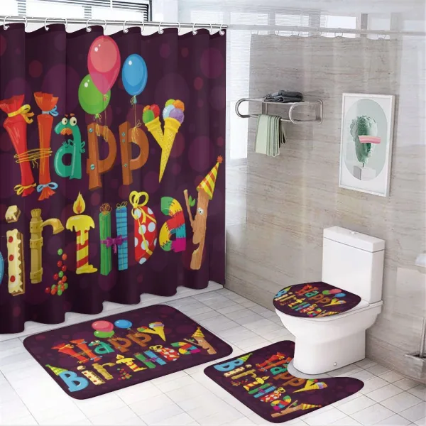 Party Objects as Letters on a shower curtain