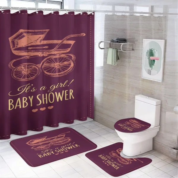 Retro Stroller Girl on a shower curtain