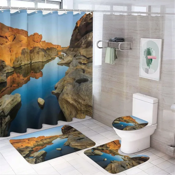River Between Cliffs on a shower curtain