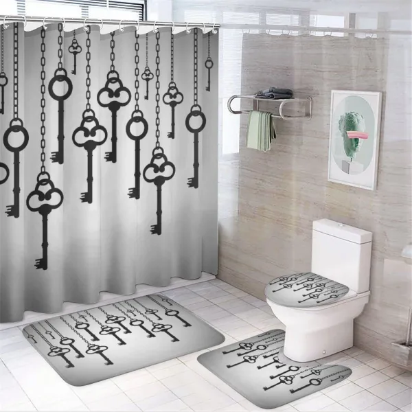 Shadow of Old Keys on a shower curtain