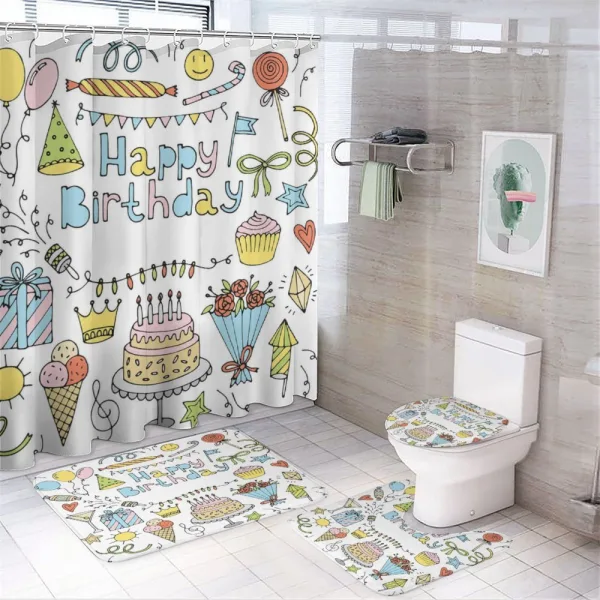 Sweets Flowers Balloons on a shower curtain