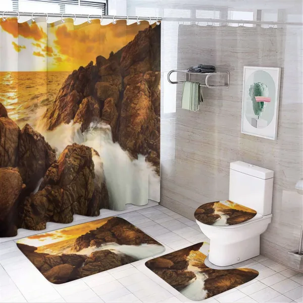 Wild Sunset and Waves on a shower curtain