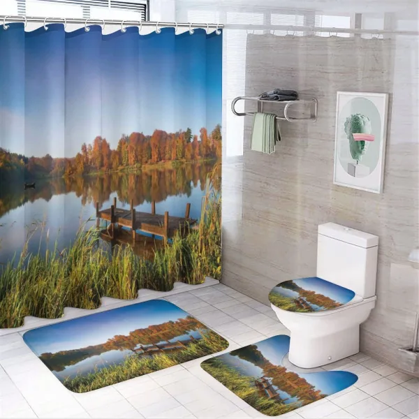 Fishing on a Lake View on a shower curtain