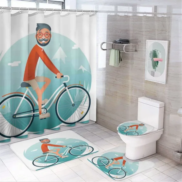 Hipster Guy Riding Bicycle on a shower curtain
