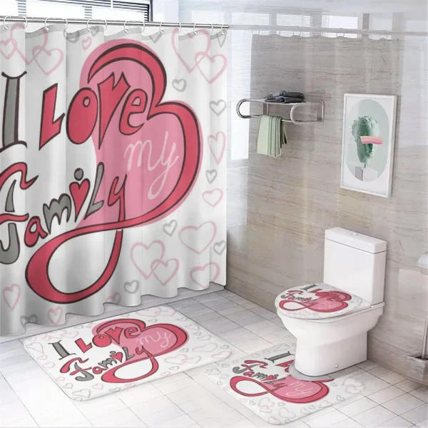 I Love Family Hearts Swirl on a shower curtain