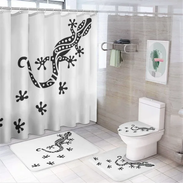 Lizard and Footprints on a shower curtain