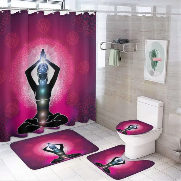 Maroon Yoga Meditation on a shower curtain