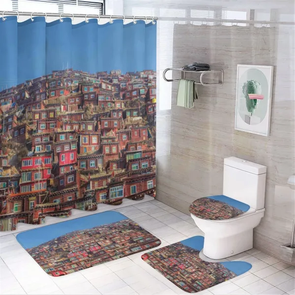 Old Houses Larung Gar on a shower curtain