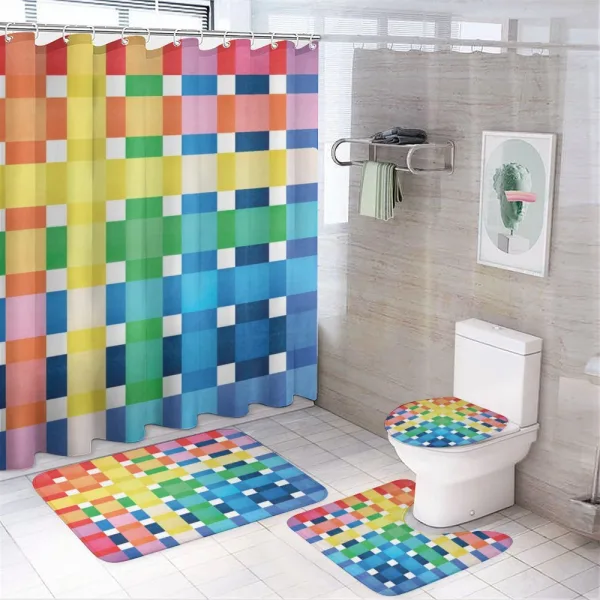 Rainbow Squares Art on a shower curtain