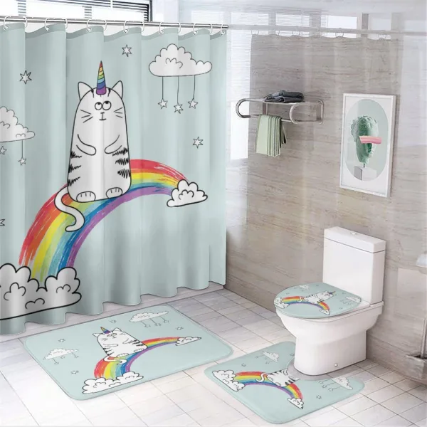 Rainbow Words Art on a shower curtain