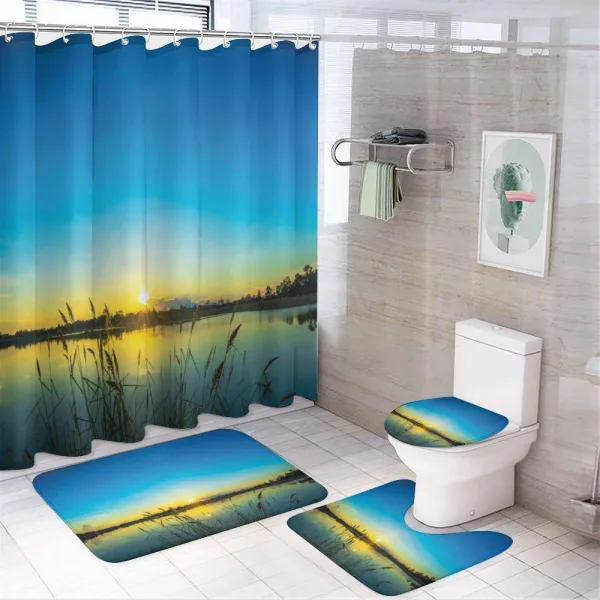 Serene Sunrise Reed Bed on a shower curtain