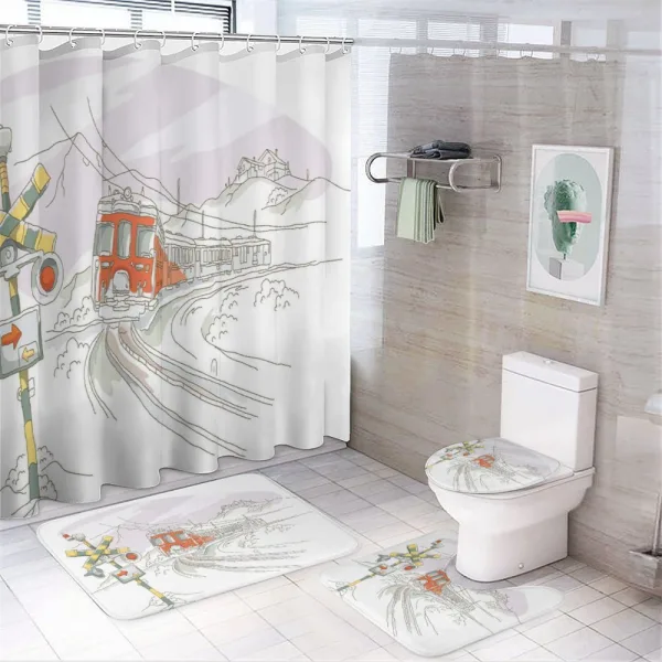 Train on the Tracks Rural on a shower curtain