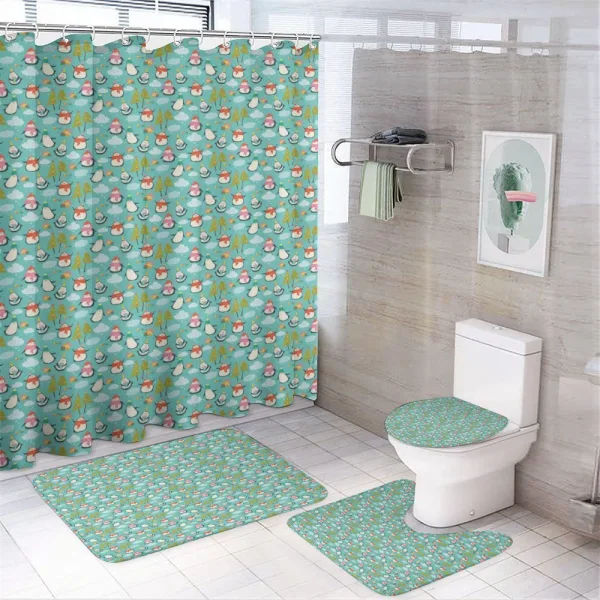 Happy Noel Penguins Gifts on a shower curtain