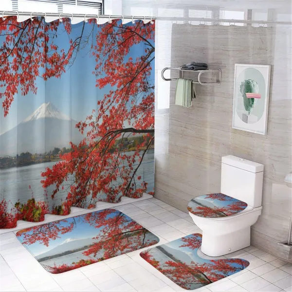 Mountainous Area Fall Season on a shower curtain