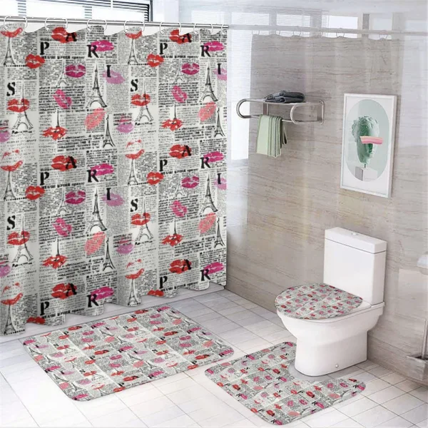 Newspaper Lipstick Kiss on a shower curtain