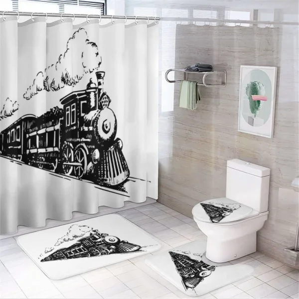 Retro Steam Locomotive on a shower curtain