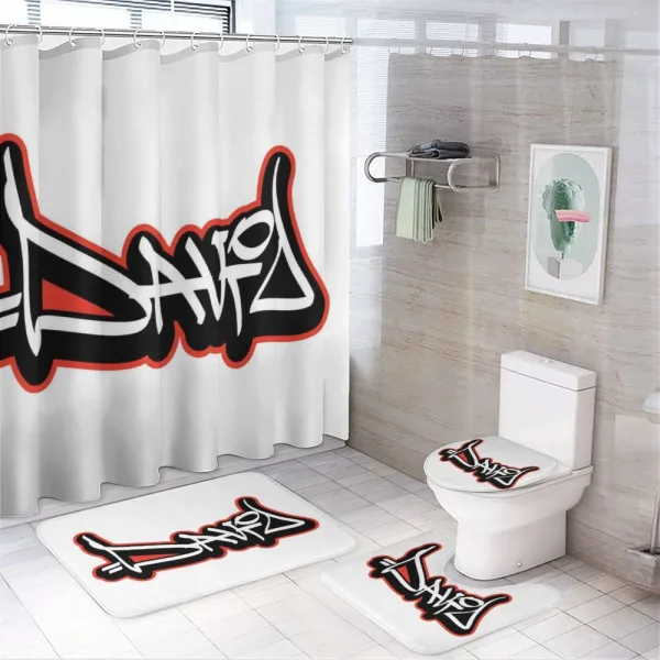 Scribbling Boys Name on a shower curtain