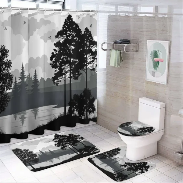 Tree River Flying Bird on a shower curtain