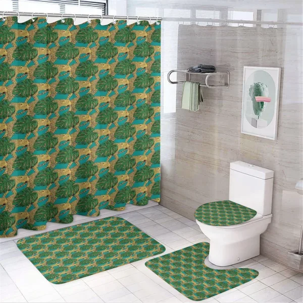 Animals and Monstera Leaves on a shower curtain