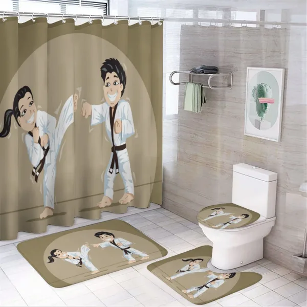 Children Karate Cartoon Art on a shower curtain