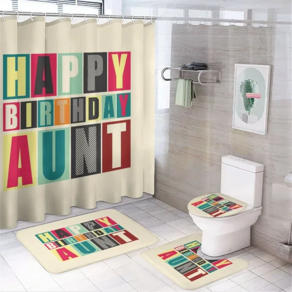 Funky Happy Birthday Lettering on a shower curtain