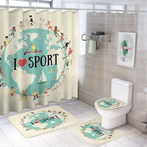 I Love Sports Words on a shower curtain