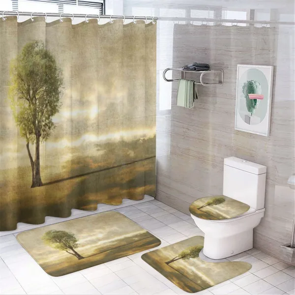 Lonely Tree in Beige Tones on a shower curtain