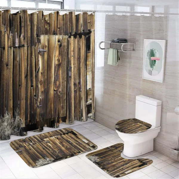 Oak Barn Timber Door on a shower curtain