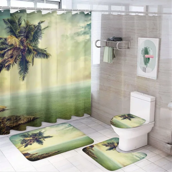 Palm Tree Rocky Shore on a shower curtain