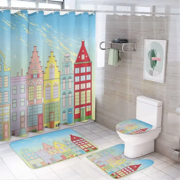 Vibrant Houses in Holland on a shower curtain
