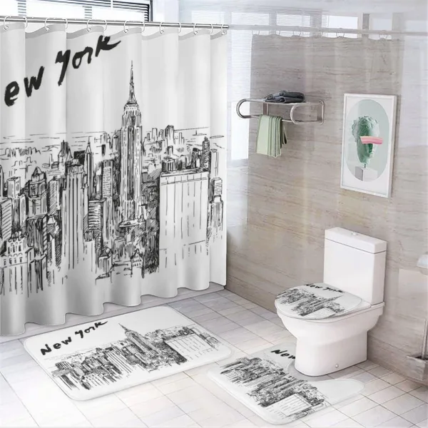 Vintage Hand Drawn City on a shower curtain