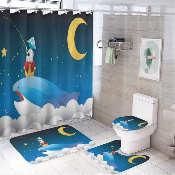 Whale on Clouds Moon on a shower curtain