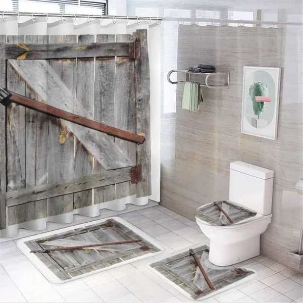 Aged Wooden Barn Door on a shower curtain