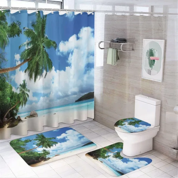 Beach on Mahe Island on a shower curtain