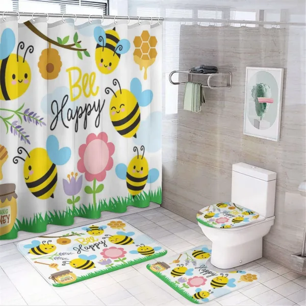 Bee Happy Spring Garden on a shower curtain