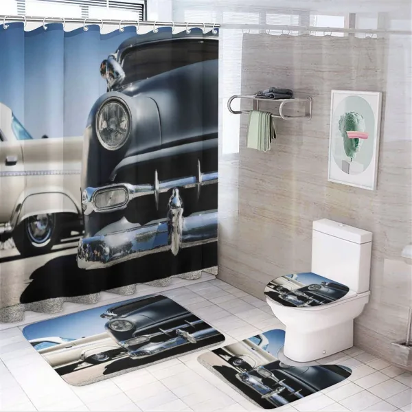 Fifties Auto Wheels on a shower curtain
